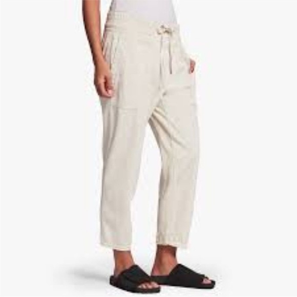 James Perse Alabaster Pigment Ivory Cream Cropped Mixed Media Pant 2 - Picture 2 of 10